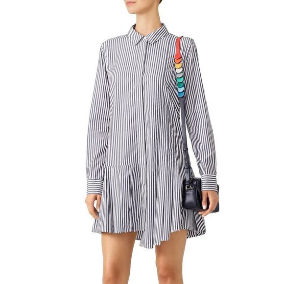 Equipment Dress Striped Pleated Long Sleeve Collared Shirtdress Mini Blue Large - Picture 1 of 13